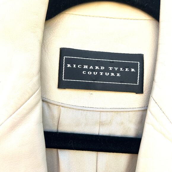 Vintage Richard Tyler Couture Leather Blazer USA Silk 8 Cream Jacket - Picture 3 of 8